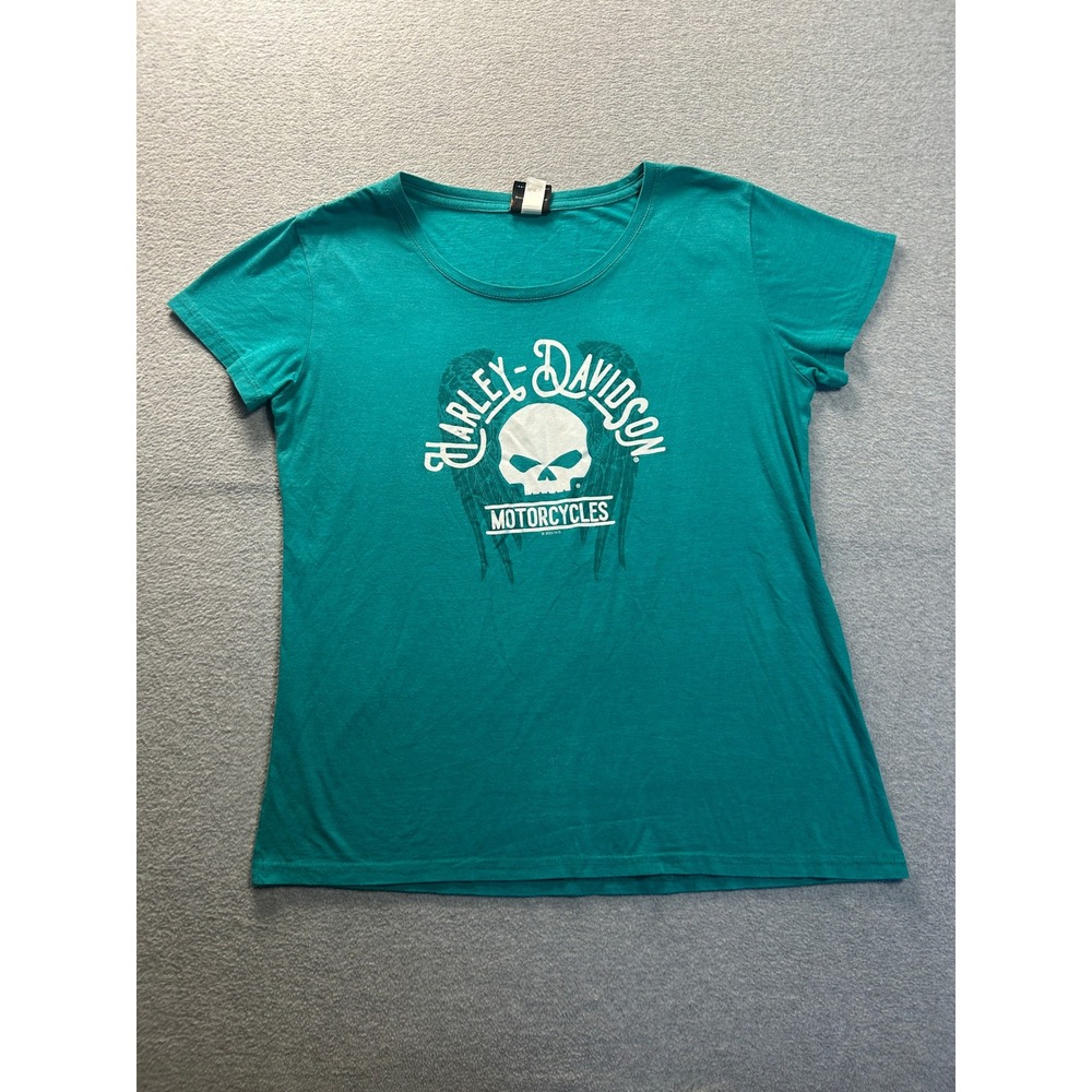 Harley-Davidson Graphic T-Shirt Womens XXL Teal Skull Graphic Motorcycle Biker
